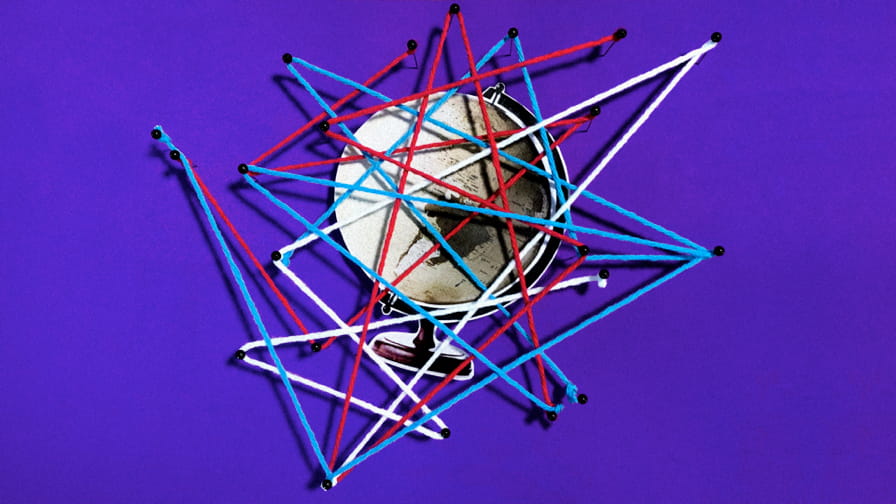 Illustration of a globe covered with strings.